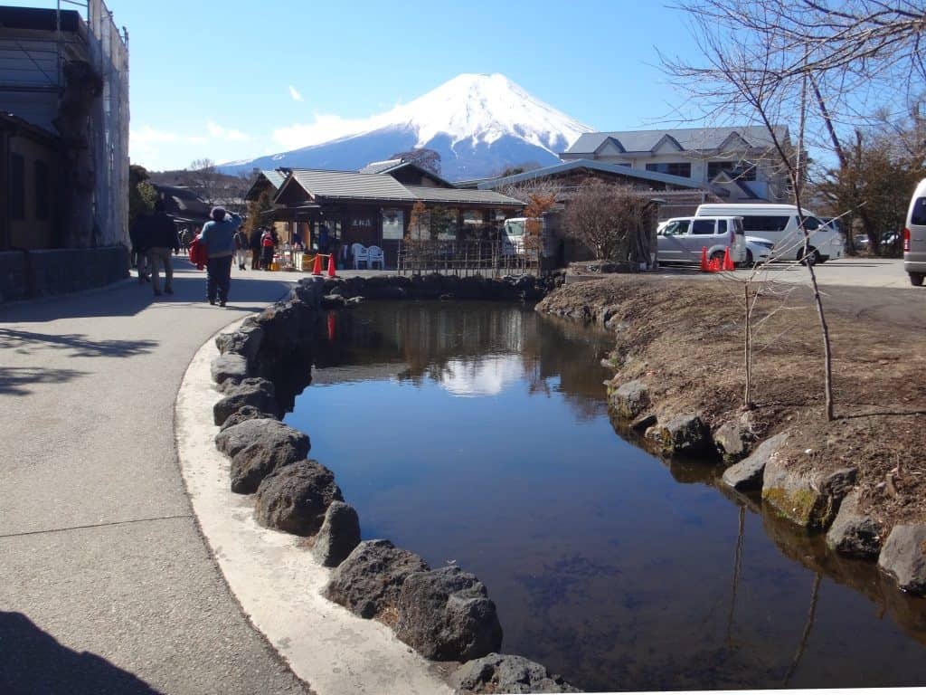 Oshino Hakkai is a touristy set of eight ponds in Oshino, The eight ponds are fed by snow melt from the slopes of nearby Mount Fuji  