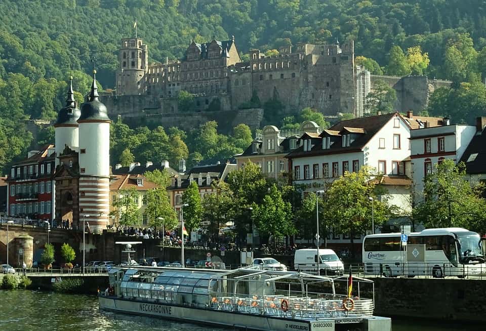 Heidelberg Castle is landmark of Heidelberg . It is built on the rocky hilltop over the university town.