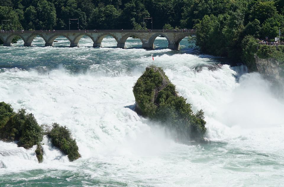 Rhine Falls is the largest waterfall in Switzerland and Europe. It is located between the border of canton Schaffhausen and Zurich