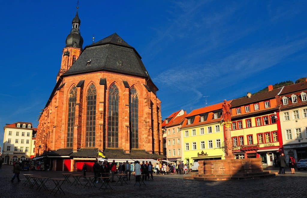 The Church of the Holy Spirit is located in the middle of the market and not far from the Heidelberg Castle