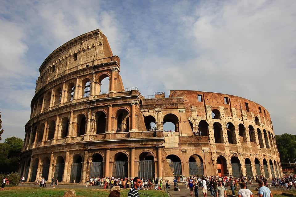 The Colosseum is the largest amphitheatre built during the Roman Empire.  The Colosseum is situated just east of the Roman Forum  